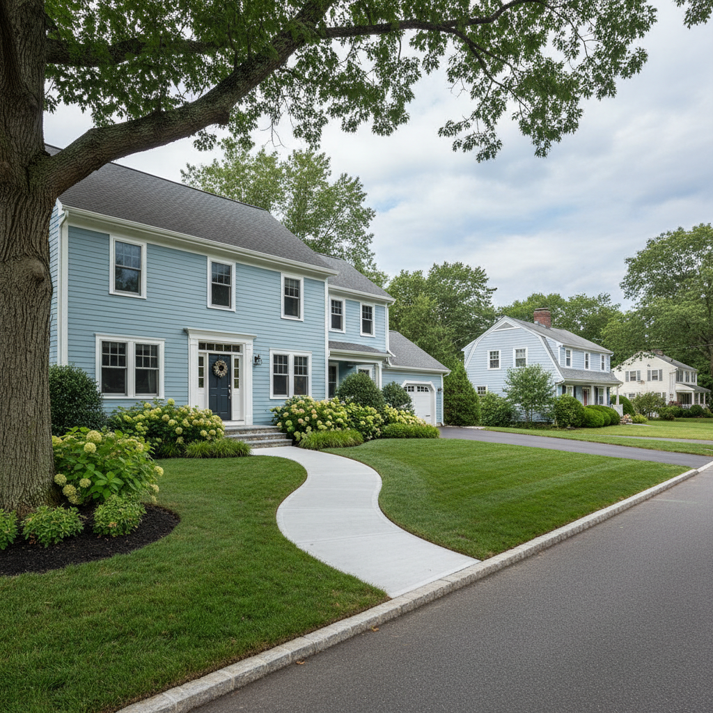 Completed concrete sidewalks work at a residential property in Bristol, RI