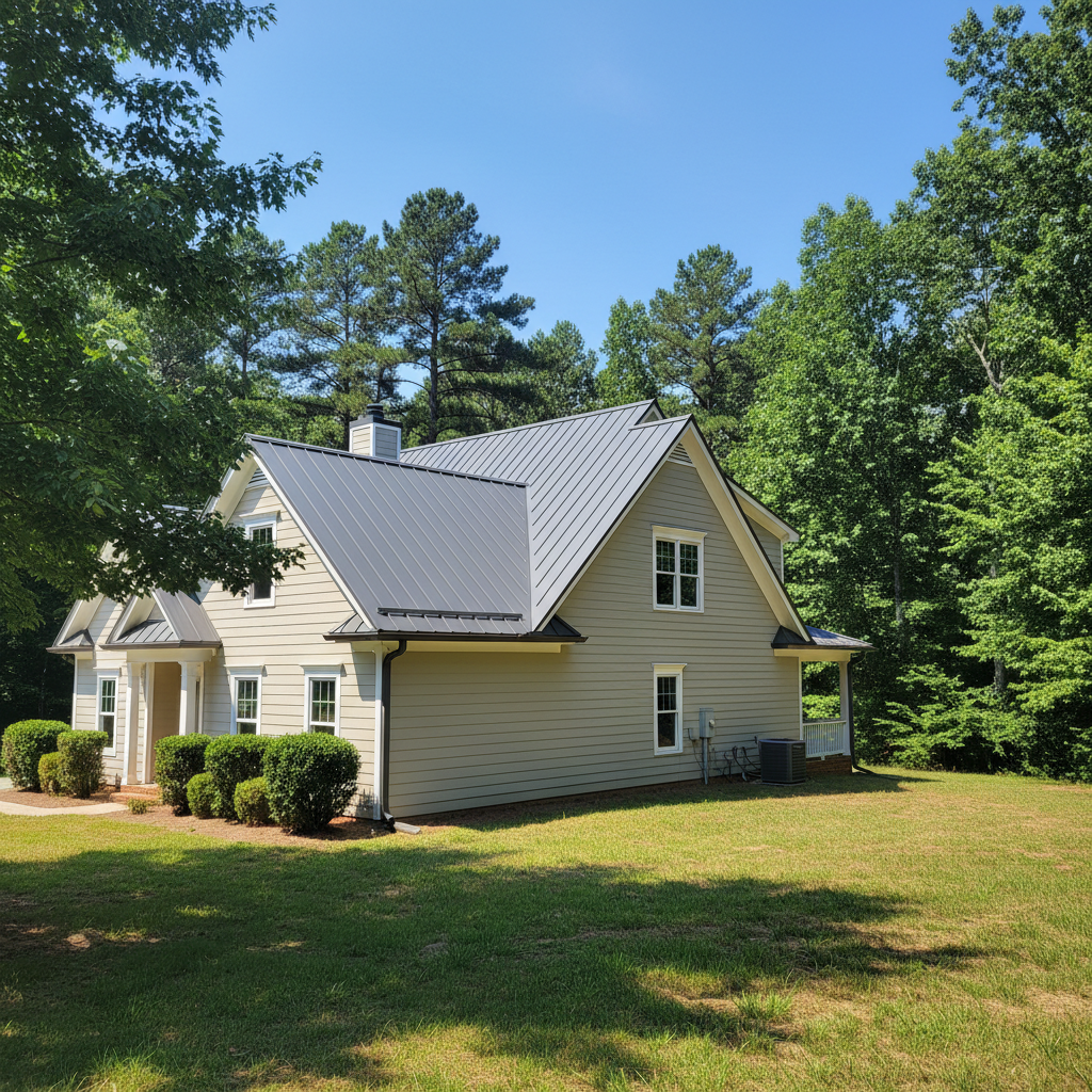 Completed metal roofing work at a residential property in Holly Springs, NC