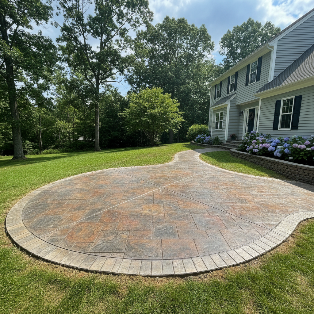 Completed stamped concrete work at a residential property in Pawtucket, RI