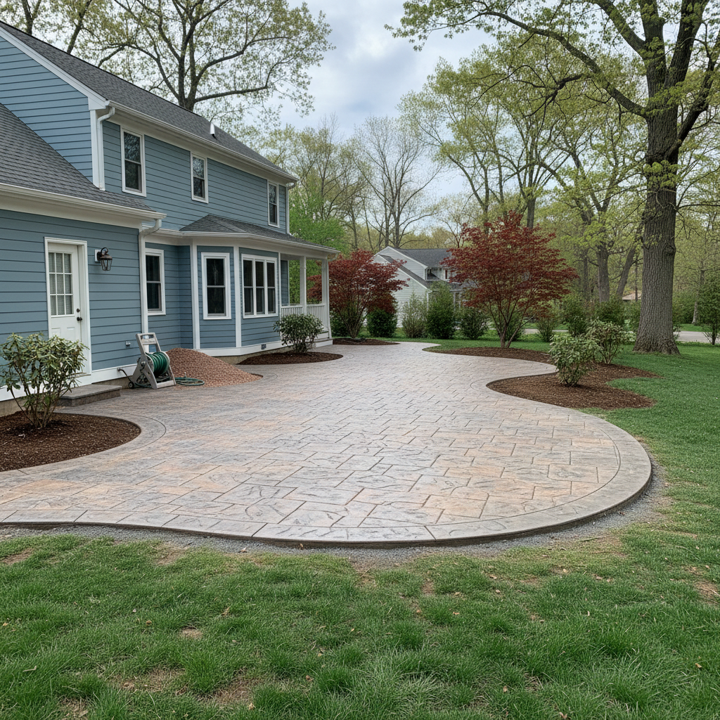 Completed stamped concrete work at a residential property in Pawtucket, RI