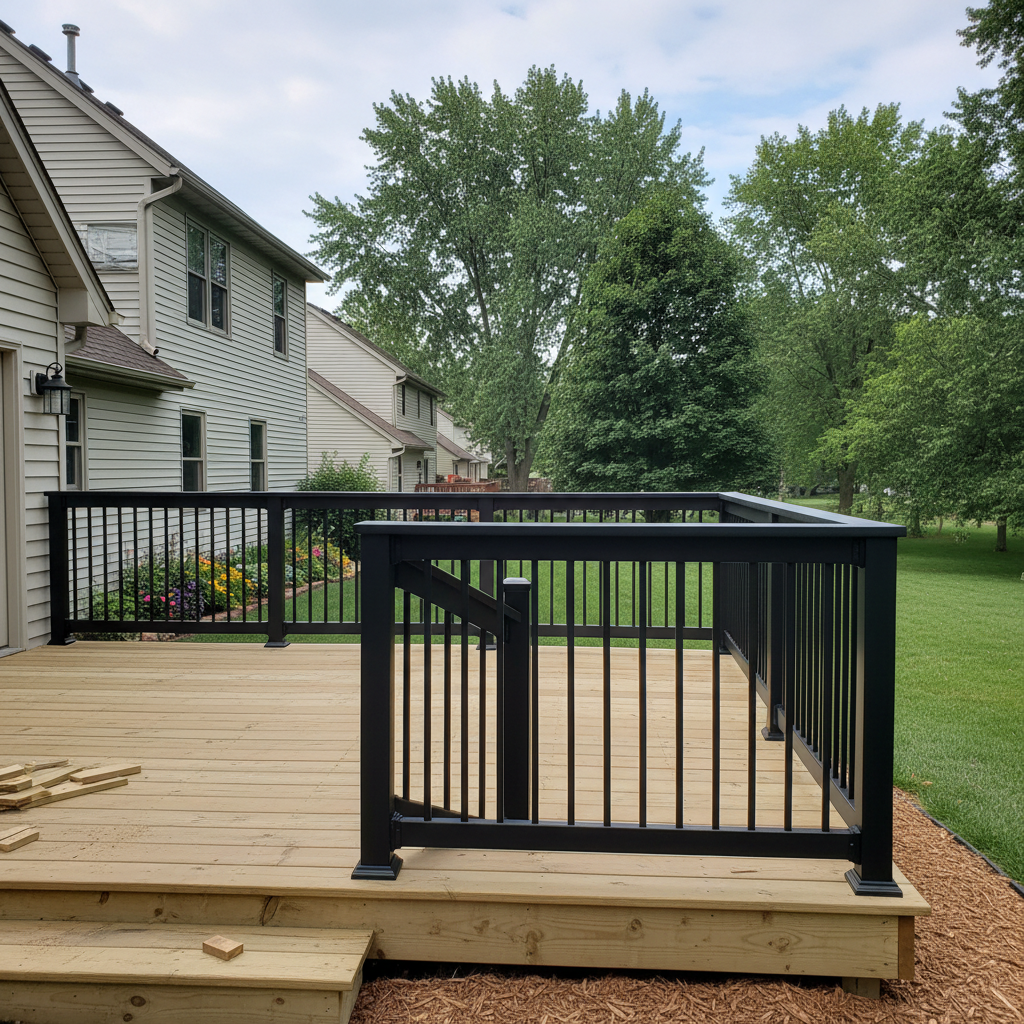 Completed deck railing installation work at a residential property in Toledo, OH