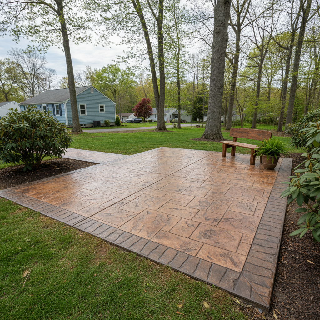 Completed decorative concrete work at a residential property in Cranston, RI