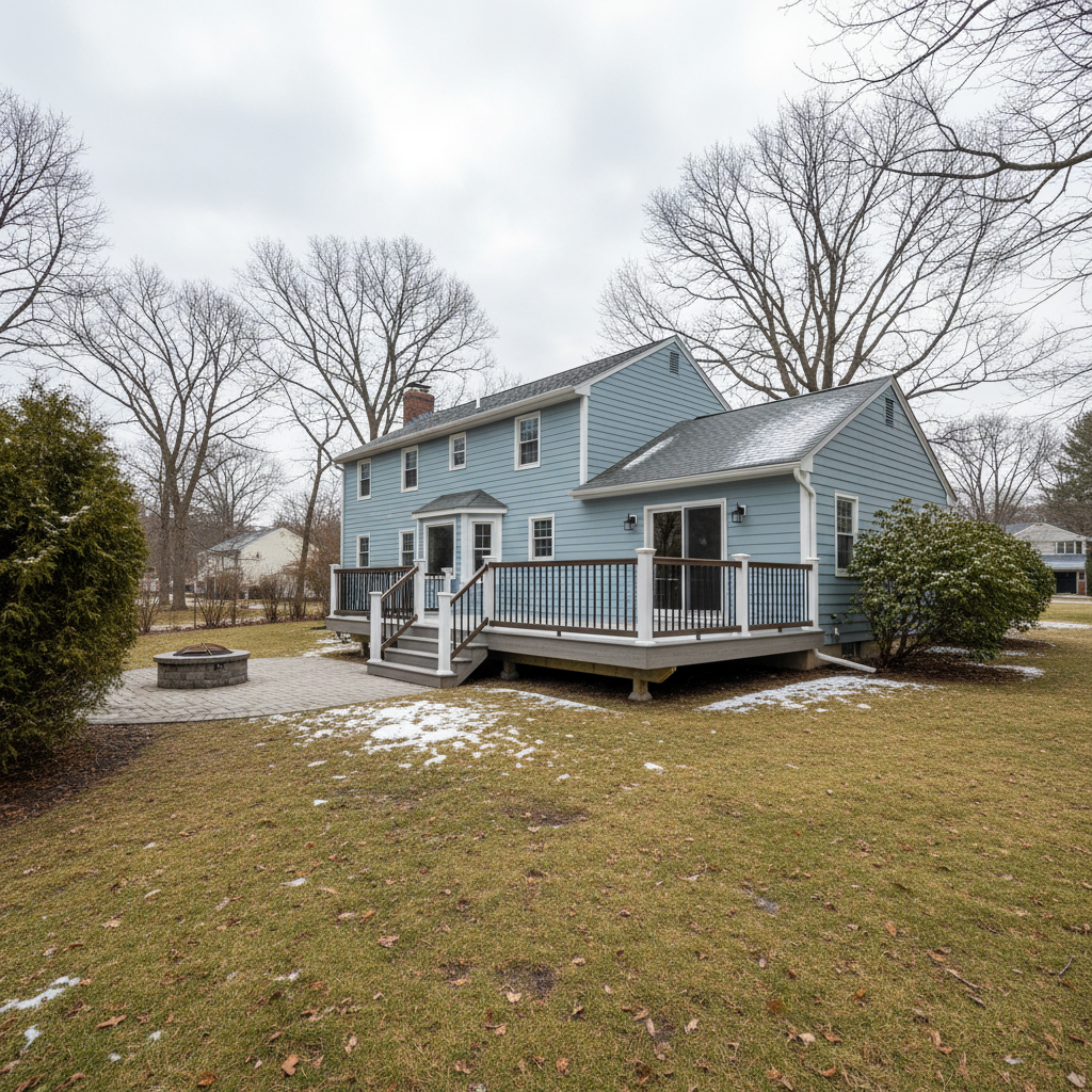 Completed composite decks work at a residential property in Cranston, RI