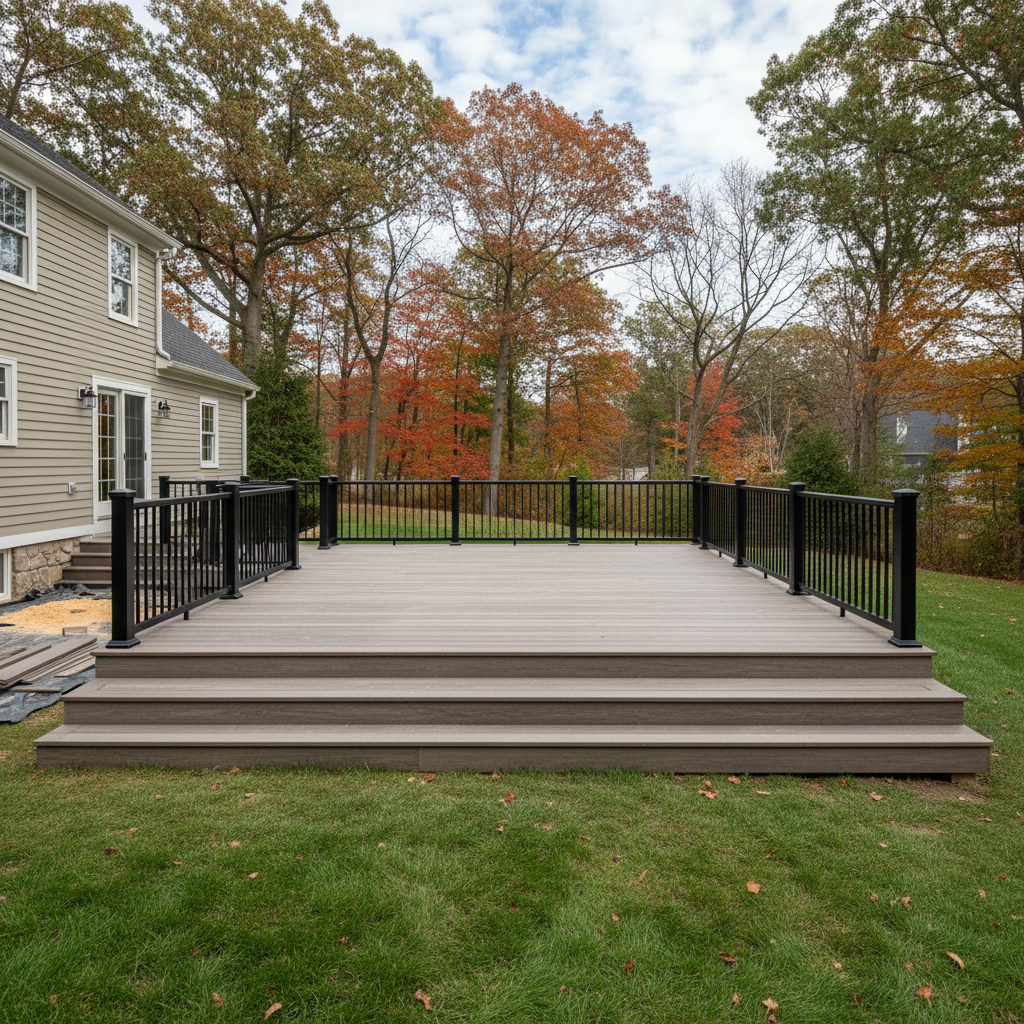 Completed composite decks work at a residential property in Cranston, RI