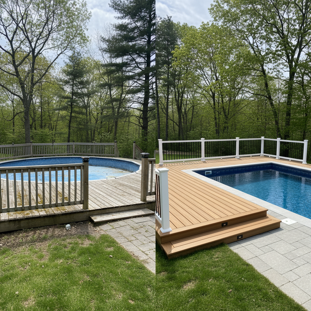 Completed pool decks work at a residential property in Warwick, RI