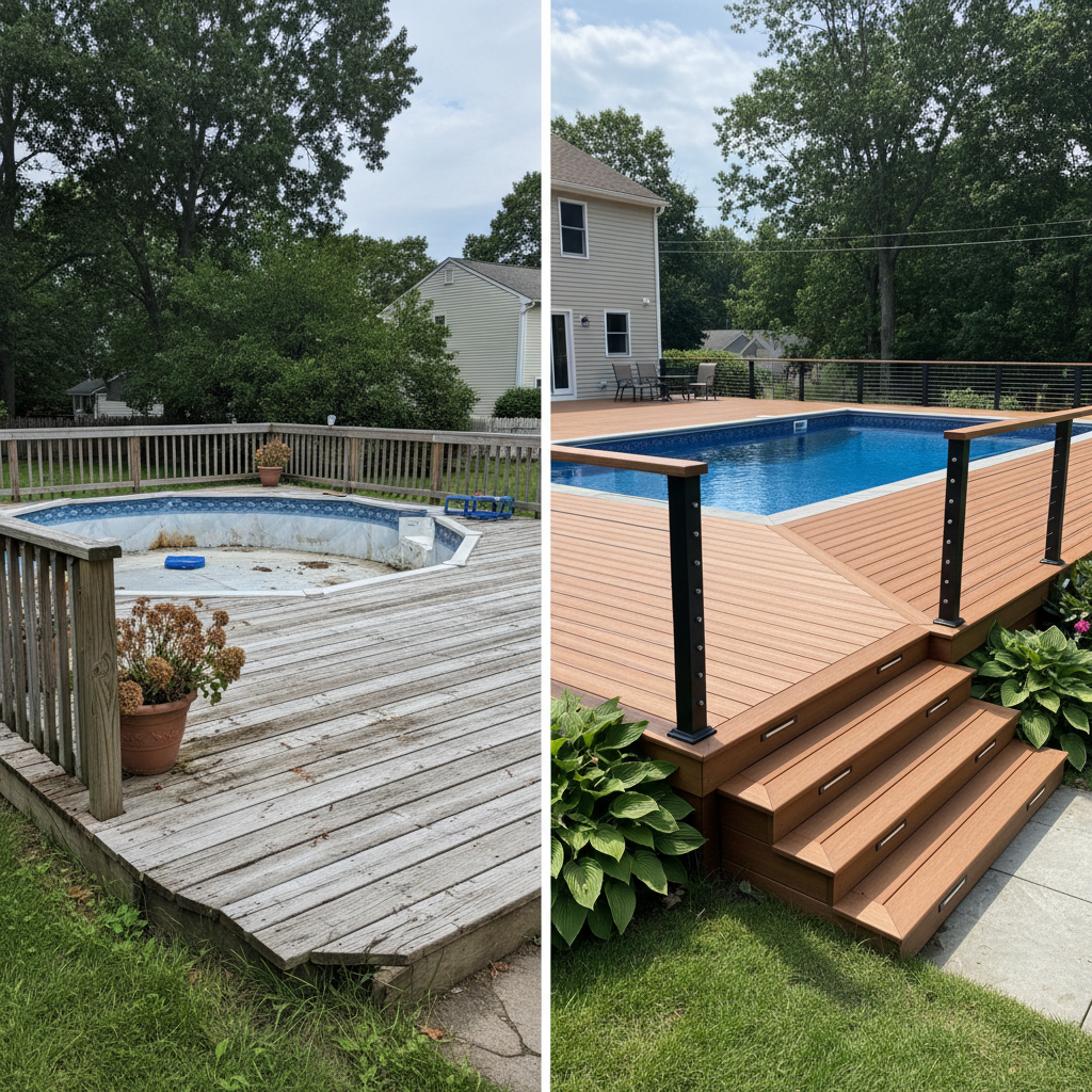 Completed pool decks work at a residential property in Warwick, RI