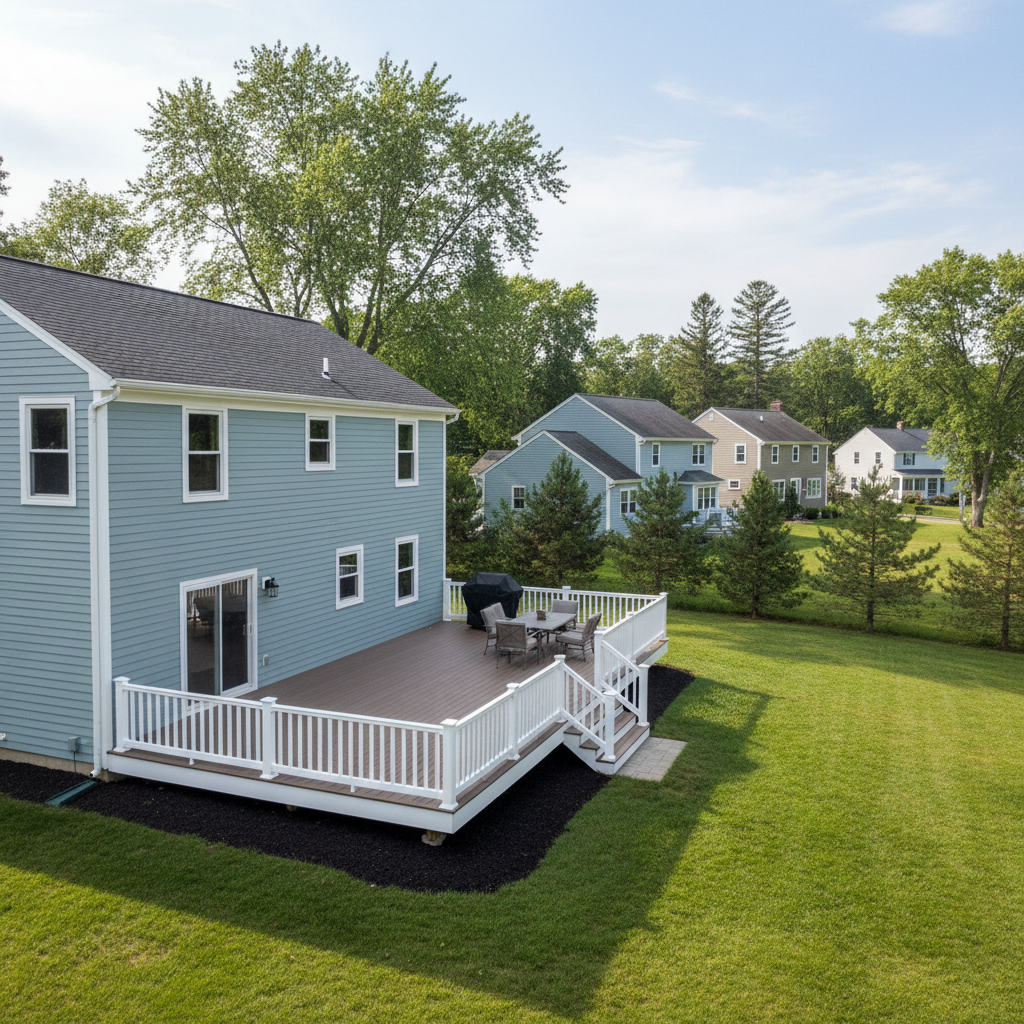 Completed trex decks work at a residential property in Pawtucket, RI