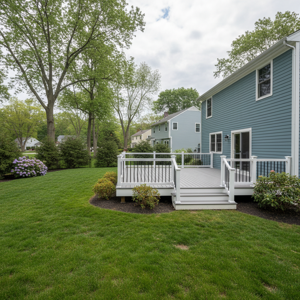 Completed trex decks work at a residential property in Pawtucket, RI