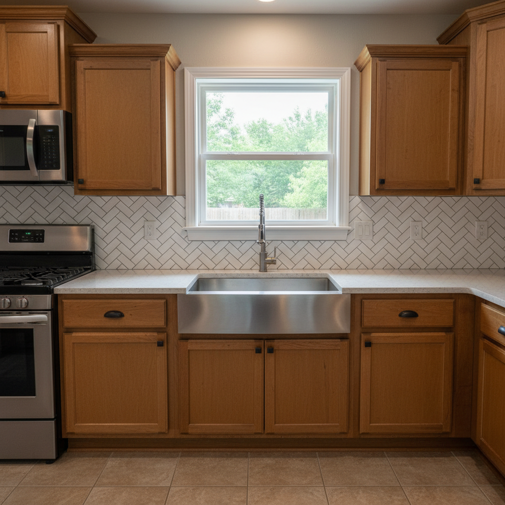 Completed backsplash installation work at a residential property in Broken Arrow, OK