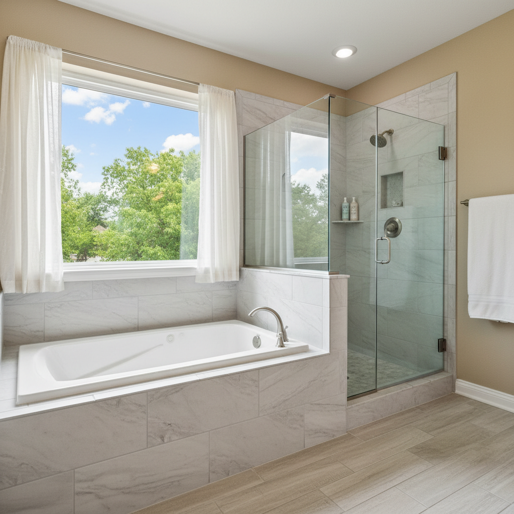 Completed bathtub and shower installation work at a residential property in Claremore, OK