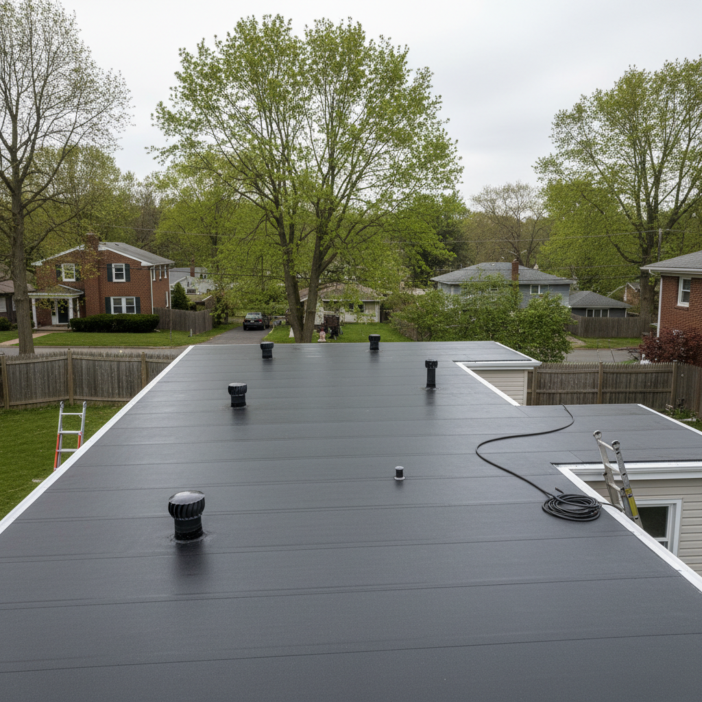 Completed flat roofing work at a residential property in Providence, RI