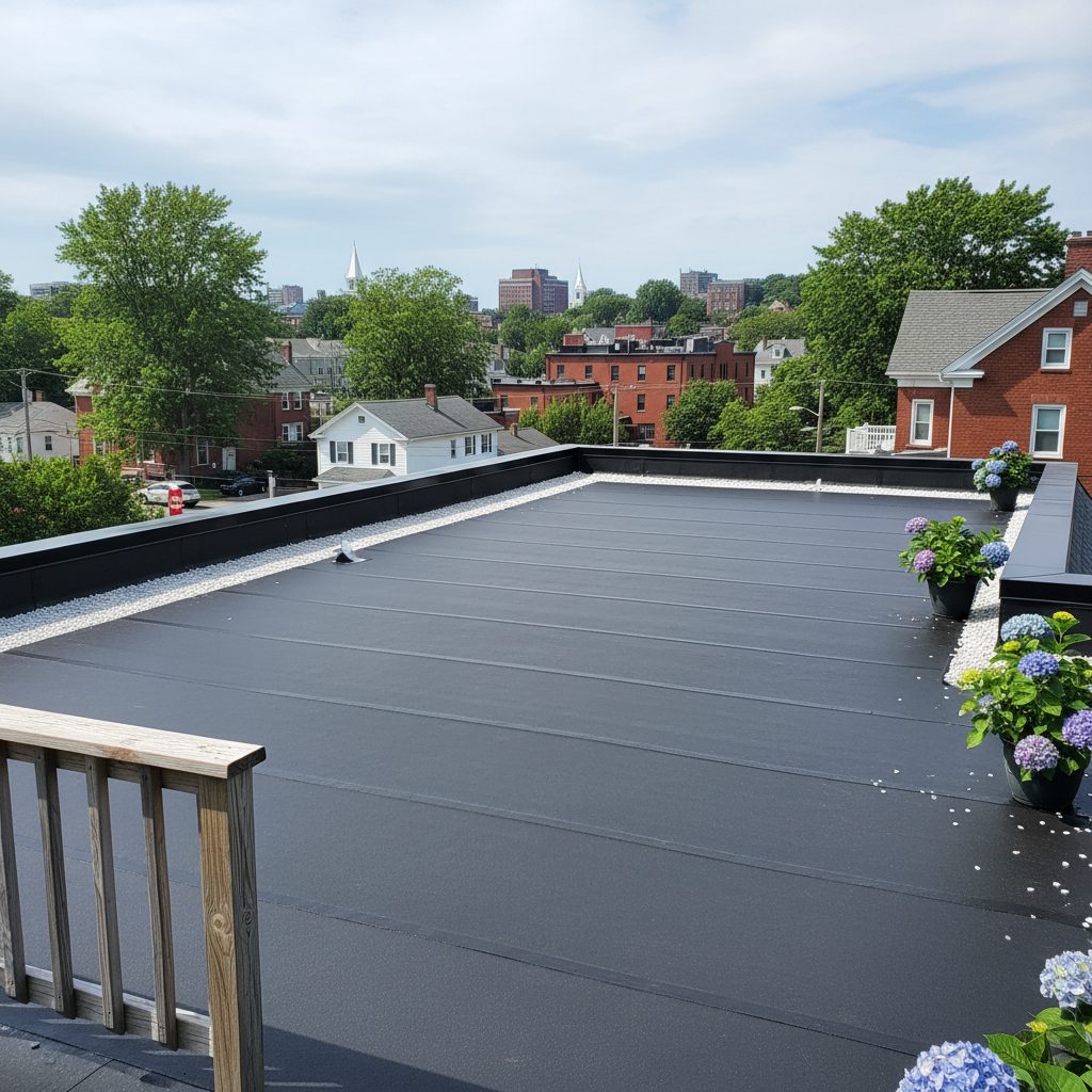 Completed flat roofing work at a residential property in Providence, RI