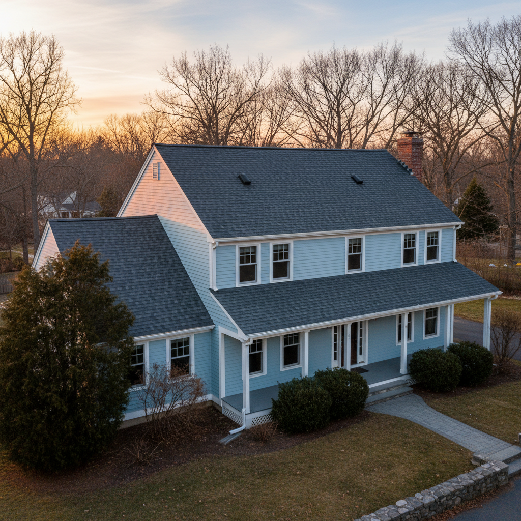 Completed roof replacement work at a residential property in Wakefield, RI