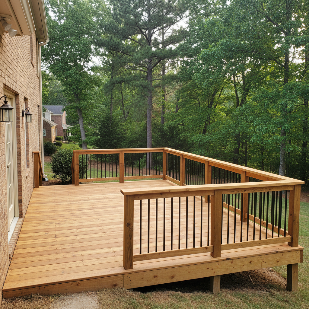 Completed deck railing installation work at a residential property in Columbia, SC