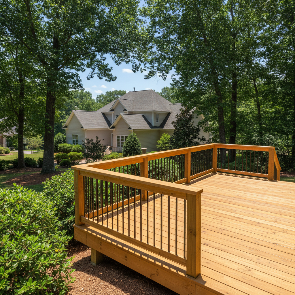 Completed deck railing installation work at a residential property in Columbia, SC