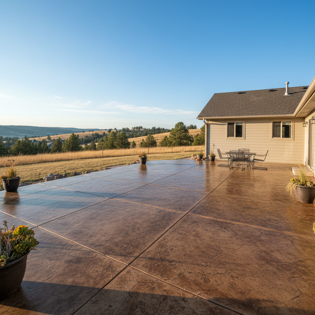Completed concrete staining work at a residential property in Piedmont, SD