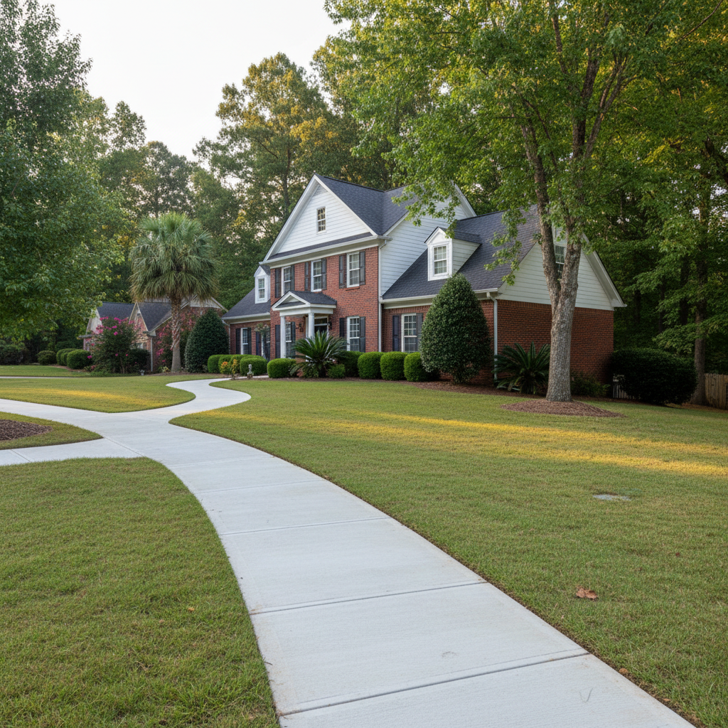 Completed concrete sidewalks work at a residential property in Dothan, AL