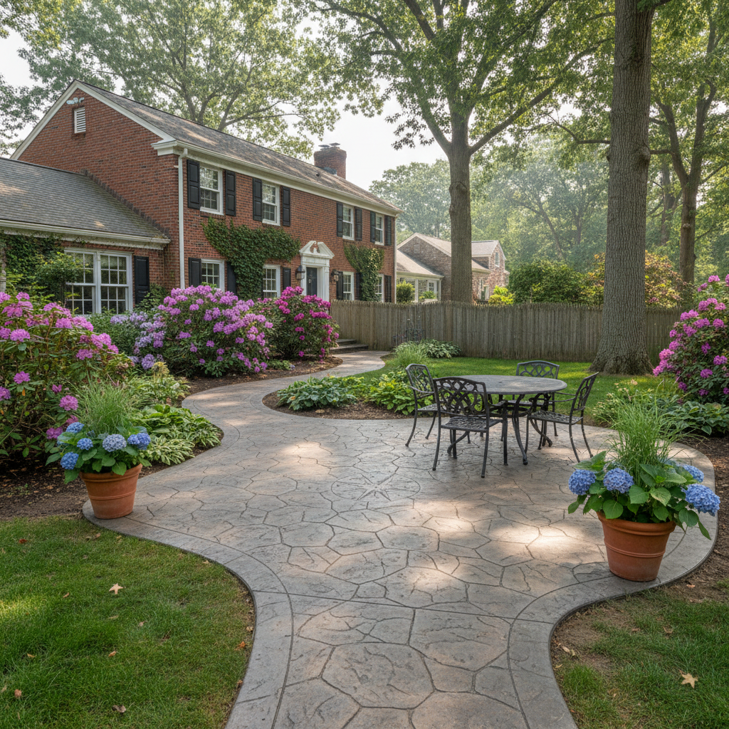 Completed decorative concrete work at a residential property in Barrington, RI