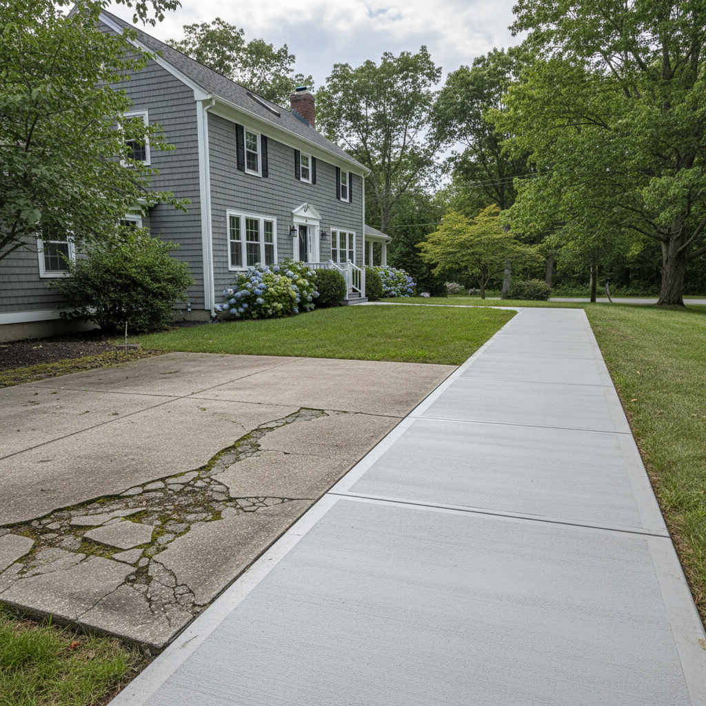 Completed concrete installation work at a residential property in East Greenwich, RI