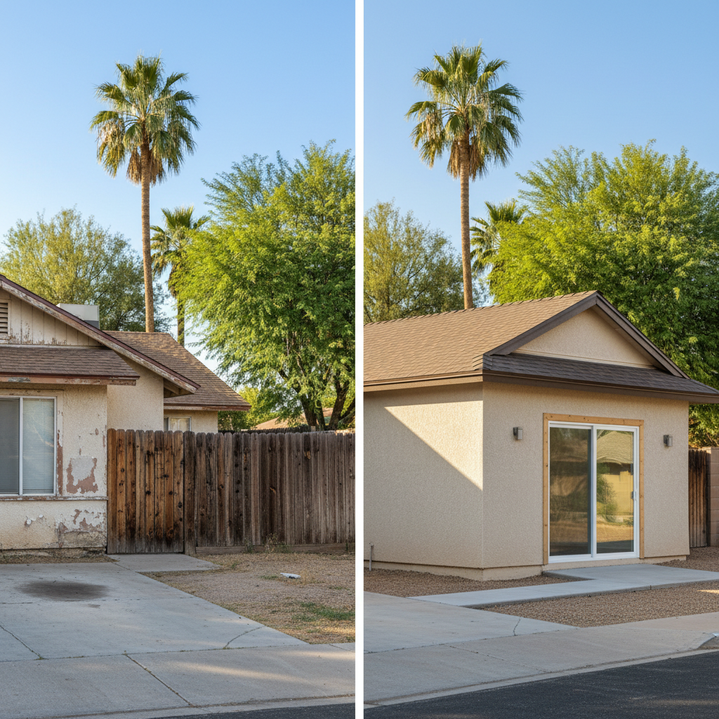 Completed garage conversion work at a residential property in Phoenix, AZ