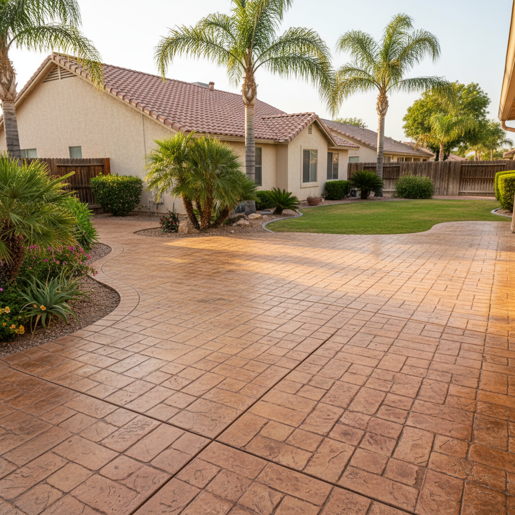 Completed stamped concrete work at a residential property in Avondale, AZ