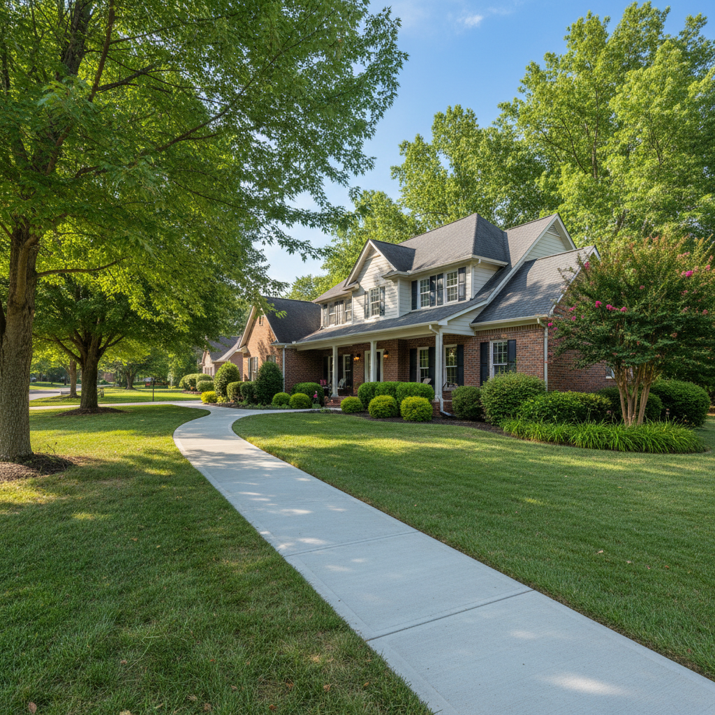 Completed concrete sidewalks work at a residential property in Maryville, TN