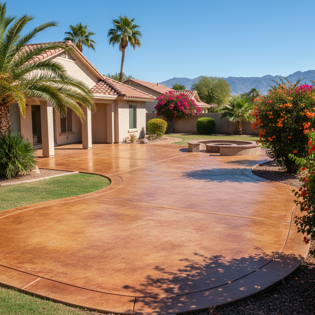 Completed concrete staining work at a residential property in Glendale, AZ