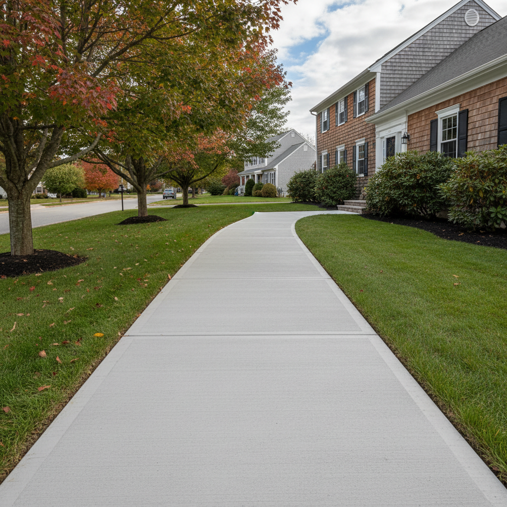 Completed concrete sidewalks work at a residential property in Warwick, RI