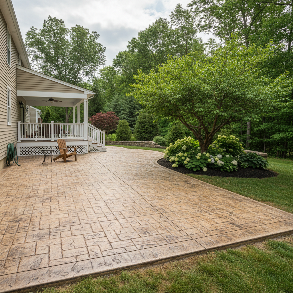Completed stamped concrete work at a residential property in Cranston, RI