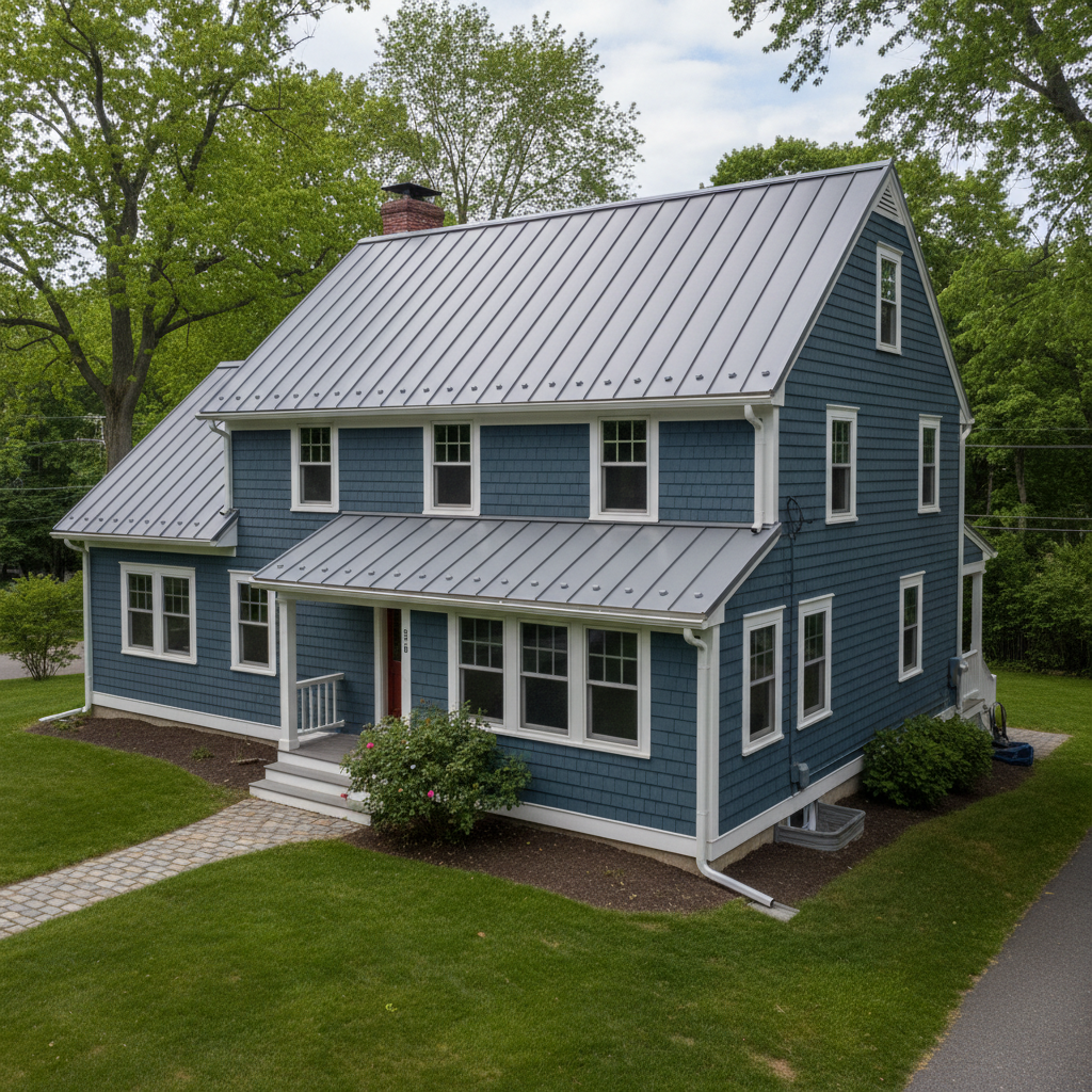 Completed metal roofing work at a residential property in Providence, RI