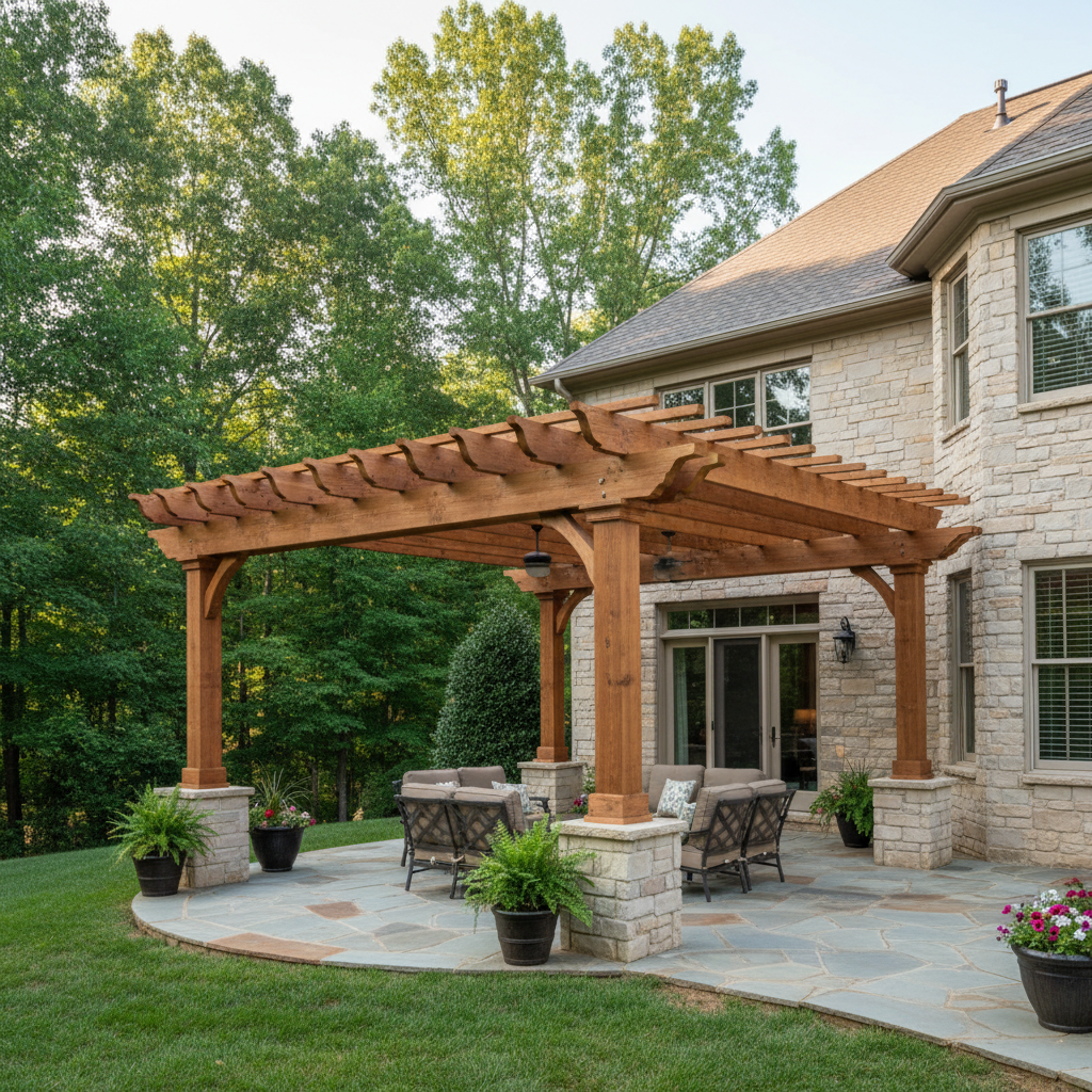 Completed pergola construction work at a residential property in Lenoir City, TN