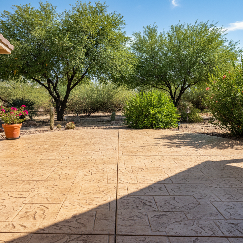 Completed stamped concrete work at a residential property in Coolidge, AZ