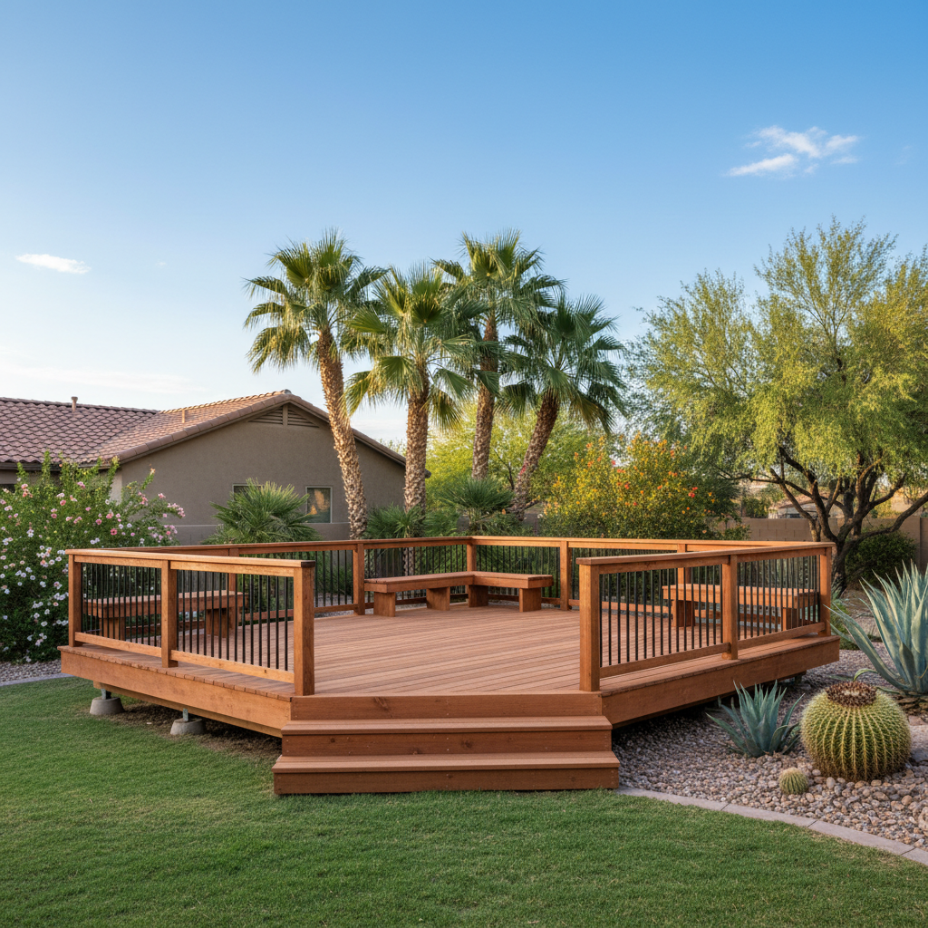 Completed wooden decks work at a residential property in Phoenix, AZ