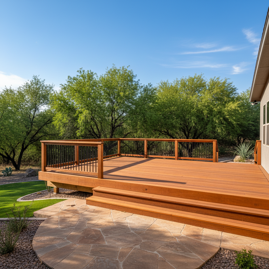 Completed wooden decks work at a residential property in Queen Creek, AZ