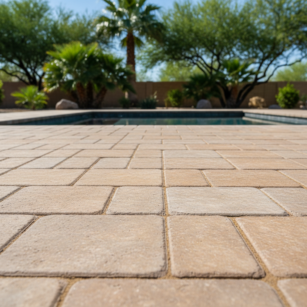 Completed pool decks work at a residential property in Queen Creek, AZ
