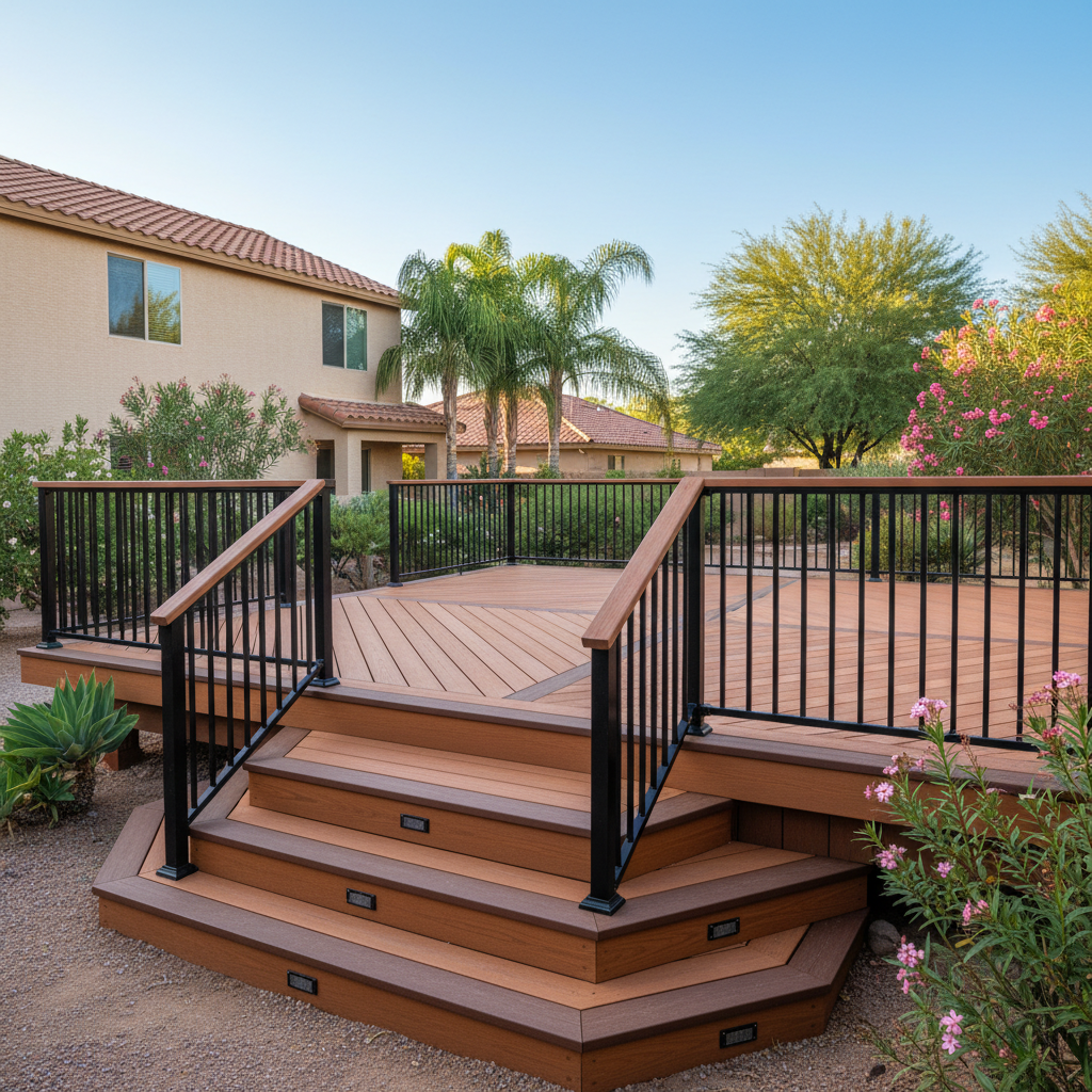 Completed trex decks work at a residential property in Scottsdale, AZ