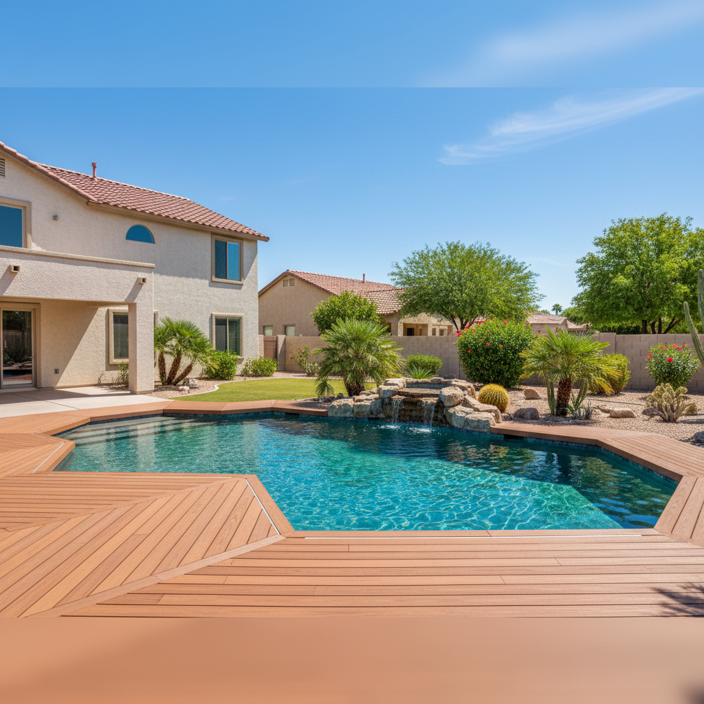 Completed pool decks work at a residential property in Phoenix, AZ