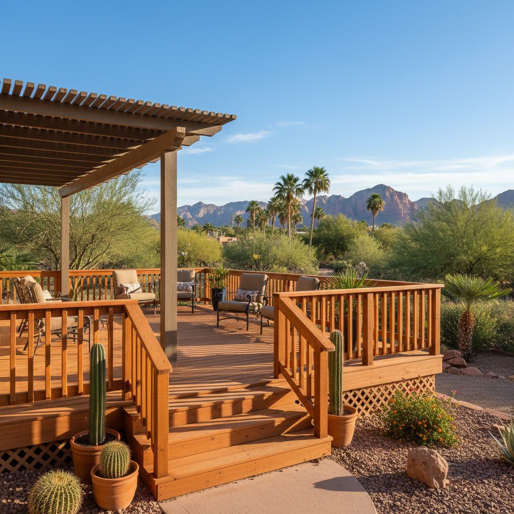 Completed deck construction work at a residential property in Phoenix, AZ