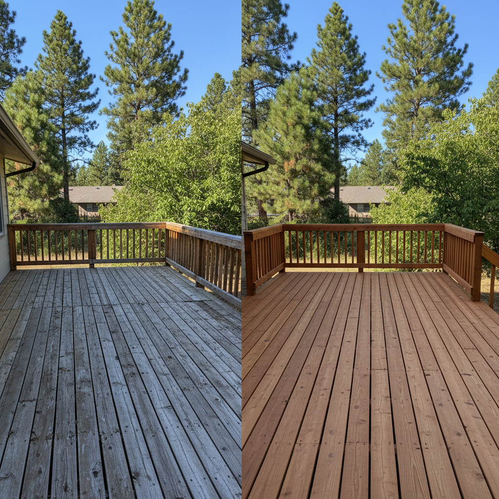 Completed wooden decks work at a residential property in Flagstaff, AZ