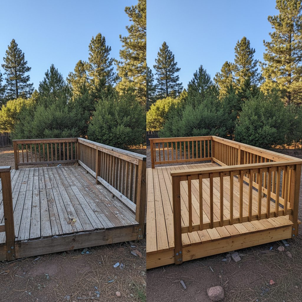 Completed wooden decks work at a residential property in Flagstaff, AZ