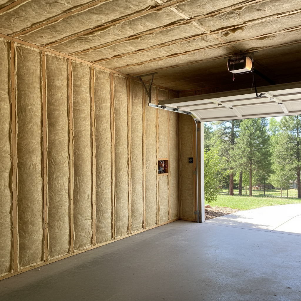 Completed garage insulation work at a residential property in Flagstaff, AZ