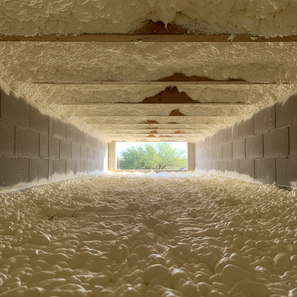 Completed crawl space insulation work at a residential property in Tucson, AZ
