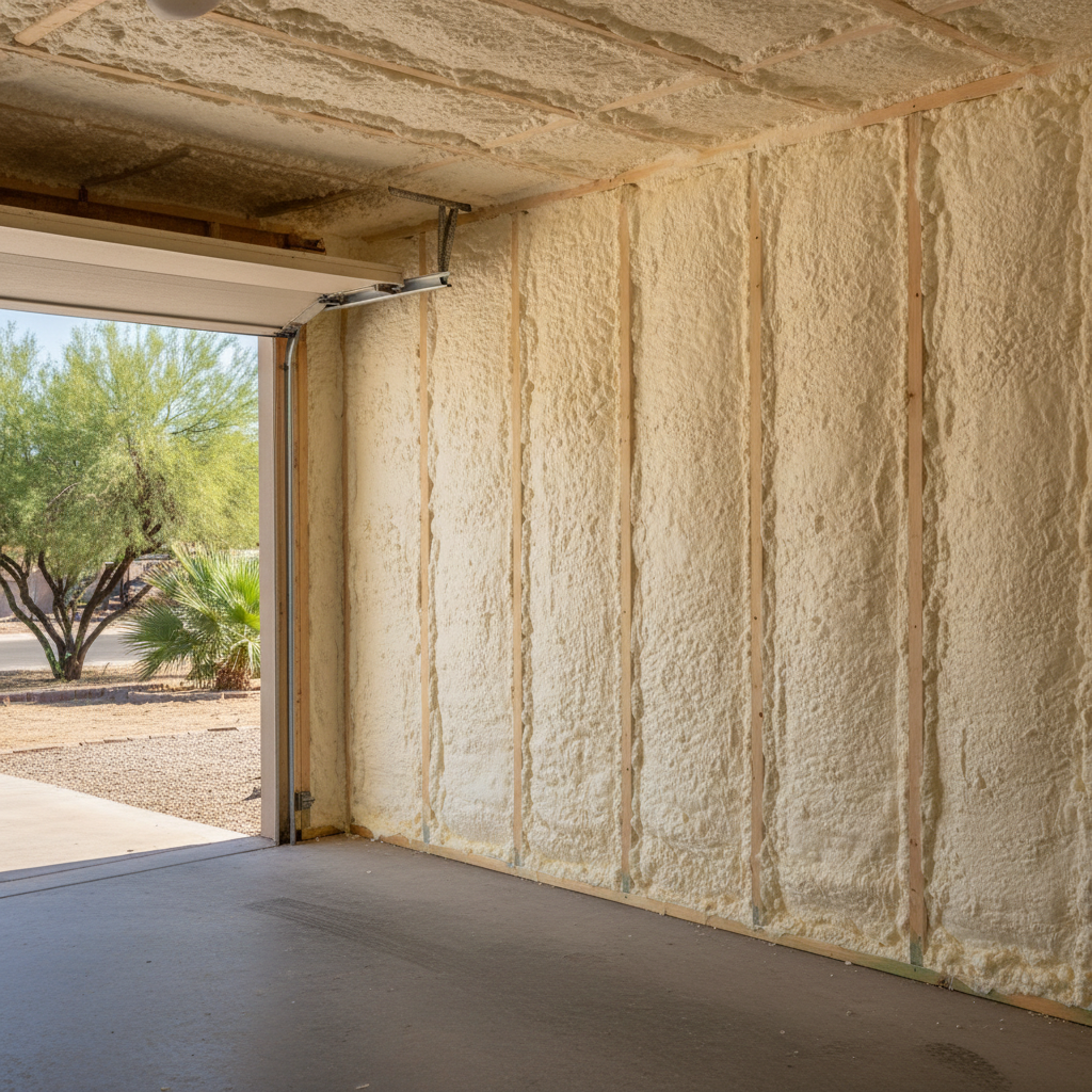 Completed garage insulation work at a residential property in Tucson, AZ