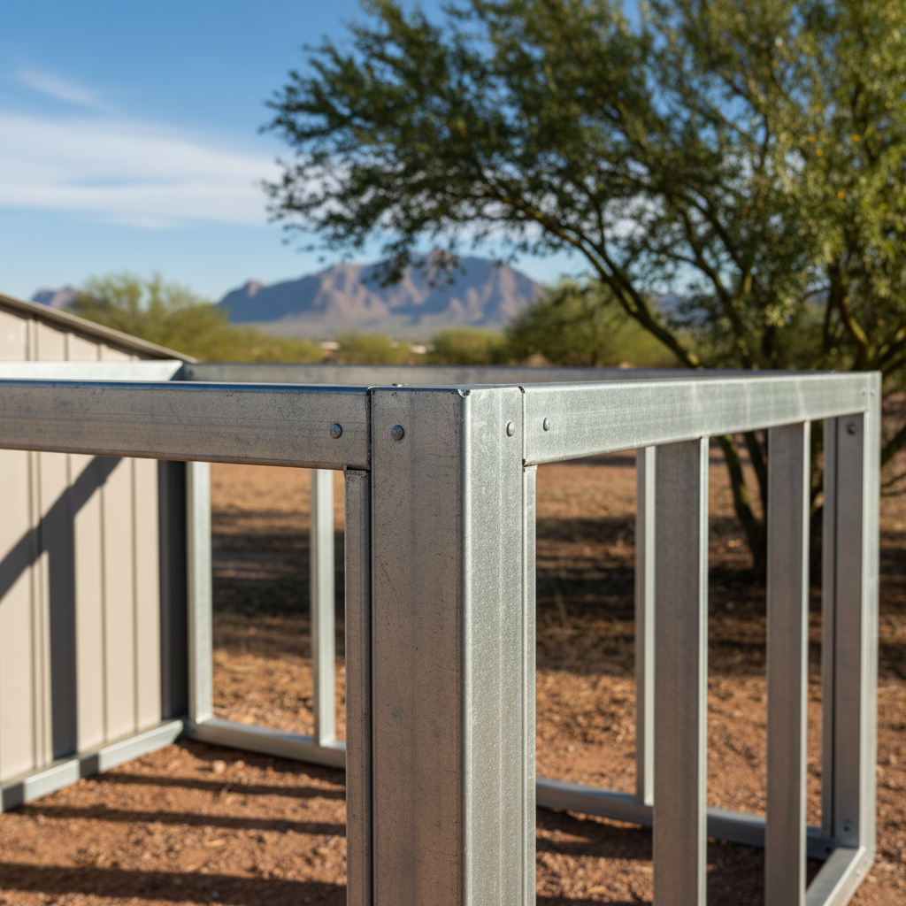 Completed metal frame sheds work at a residential property in Apache Junction, AZ