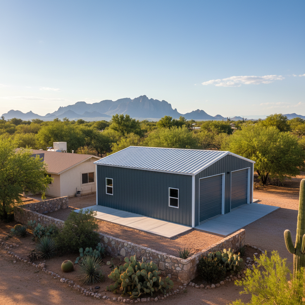 Completed metal building installation work at a residential property in Apache Junction, AZ