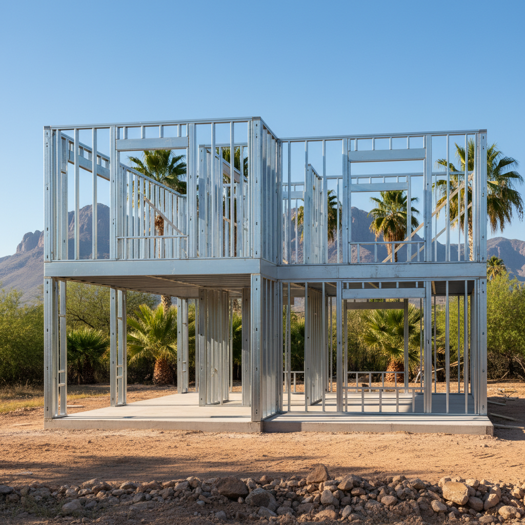 Completed steel frame erection work at a residential property in Apache Junction, AZ
