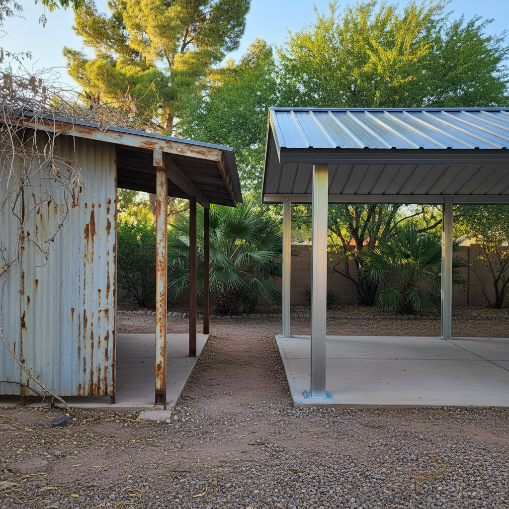 Completed metal post frame construction work at a residential property in Avondale, AZ