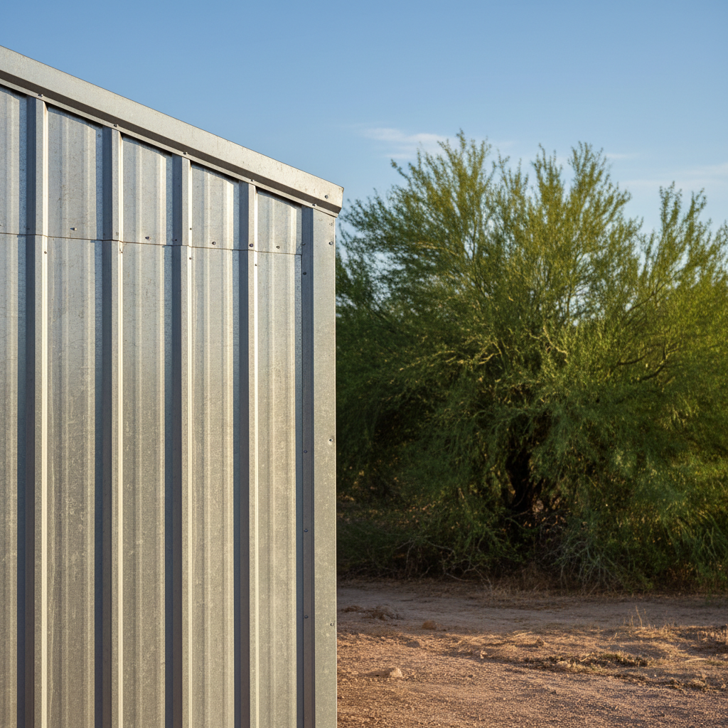 Completed metal frame garages work at a residential property in Chandler, AZ