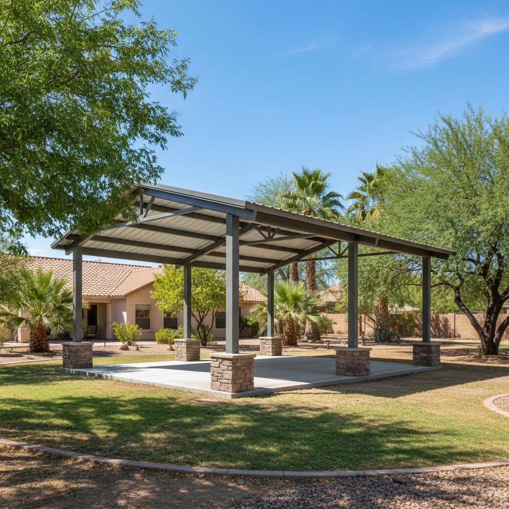 Completed metal post frame construction work at a residential property in Chandler, AZ