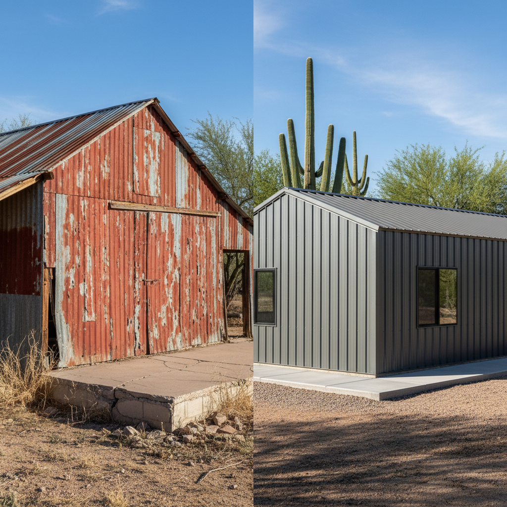 Completed metal barndominiums work at a residential property in El Mirage, AZ